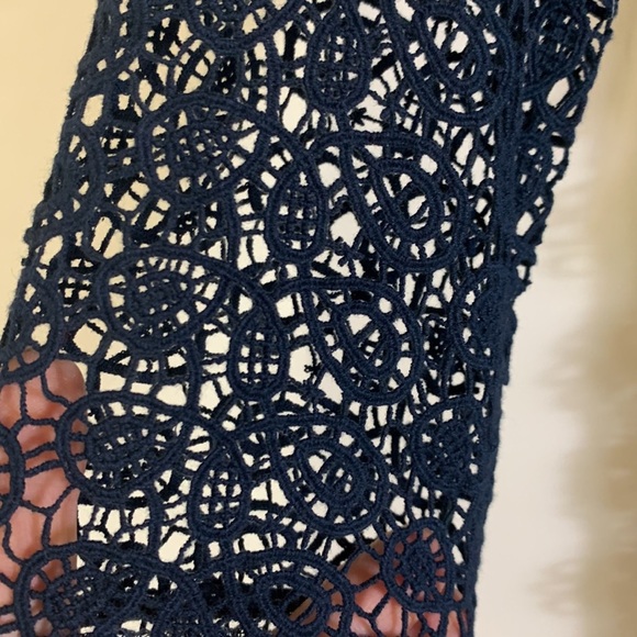 Massimo Dutti Crochet Lace Navy Blue Overlay 3/4 Sleeves Dress size M - Picture 12 of 17